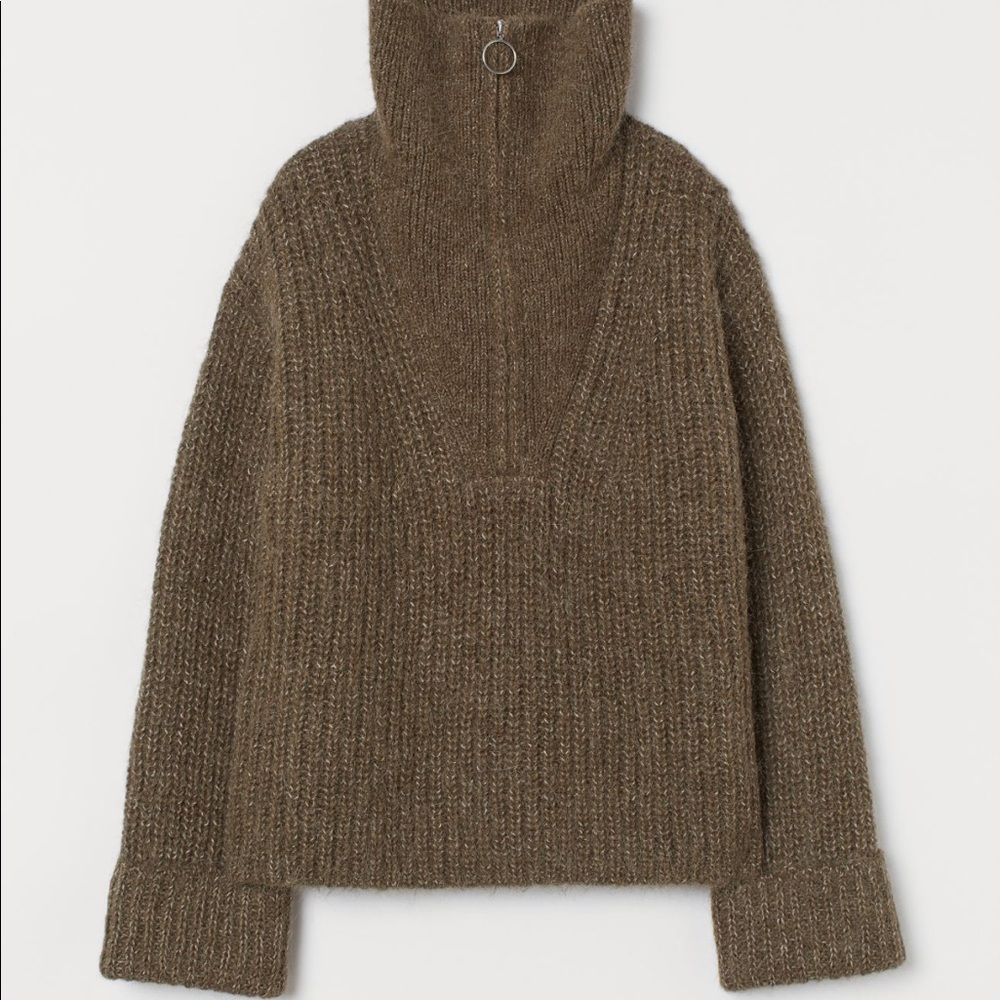 NWOT H&M Half-zip Chunky Wool Sweater Brown/Khaki